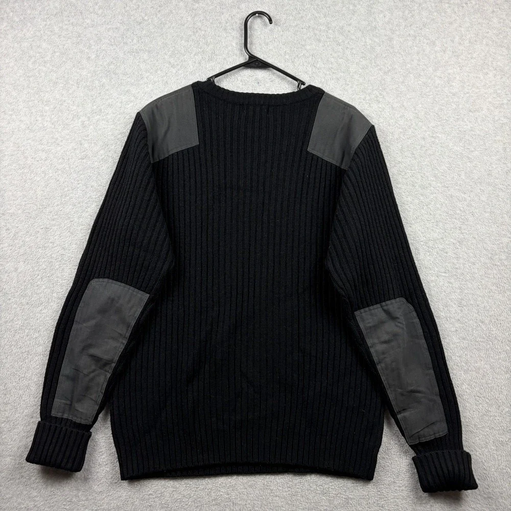 LL Bean Commando Sweater Mens Large Black Merino Lambswool Ribbed Crewneck Heavy